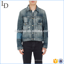 Dark stone bike jeans wholesale china with patchy classic denim jacket